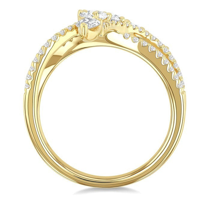 7/8 Ctw Split Bypass Shank Mixed Diamond Cut Fashion Ring in 14K Yellow Gold