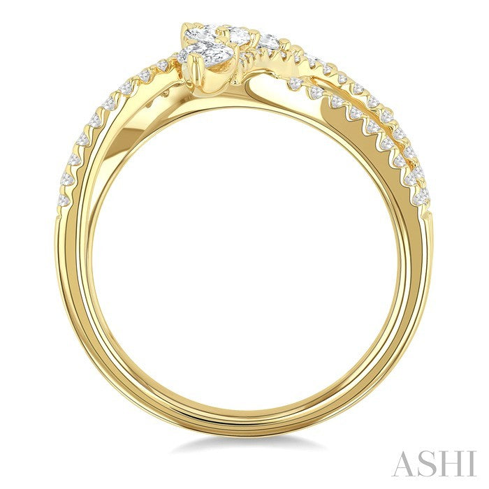 7/8 Ctw Split Bypass Shank Mixed Diamond Cut Fashion Ring in 14K Yellow Gold