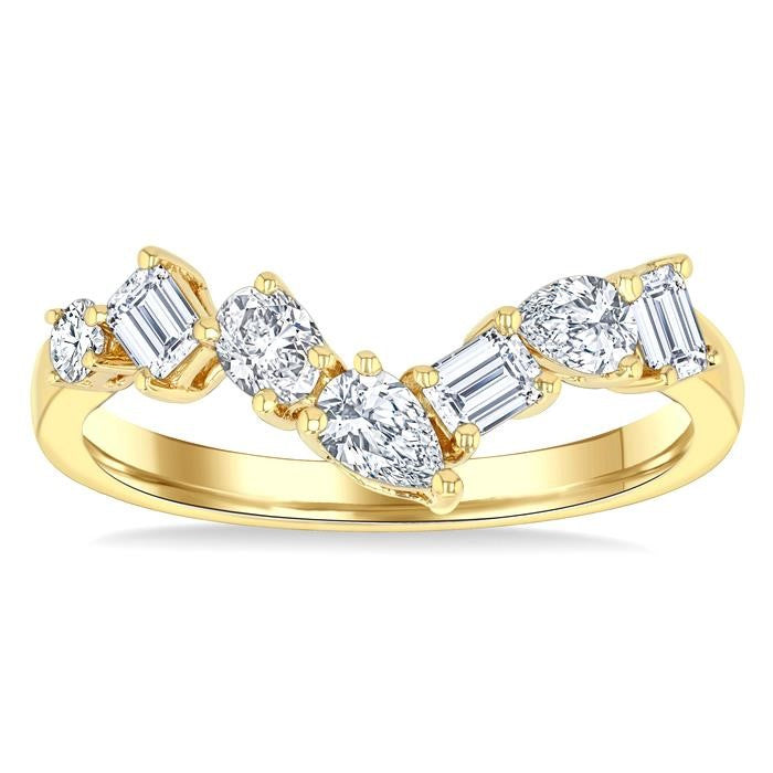 3/4 Ctw Mixed Cut Diamond Chevron Fashion Band in 14K Yellow Gold