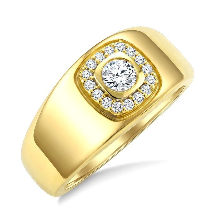 1/3 Ctw Round Cut Diamond Bold Aeris Gold Square Shape Fashion Ring in 14K Yellow Gold