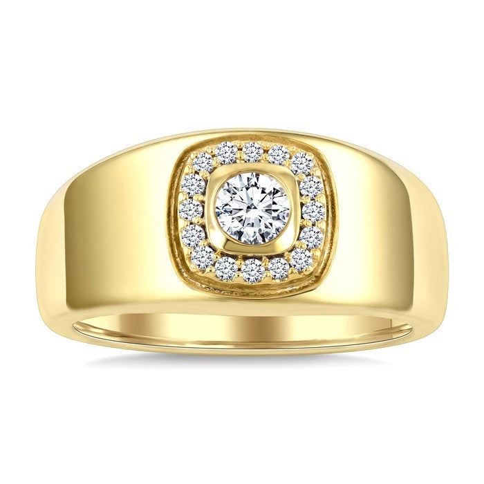 1/3 Ctw Round Cut Diamond Bold Aeris Gold Square Shape Fashion Ring in 14K Yellow Gold