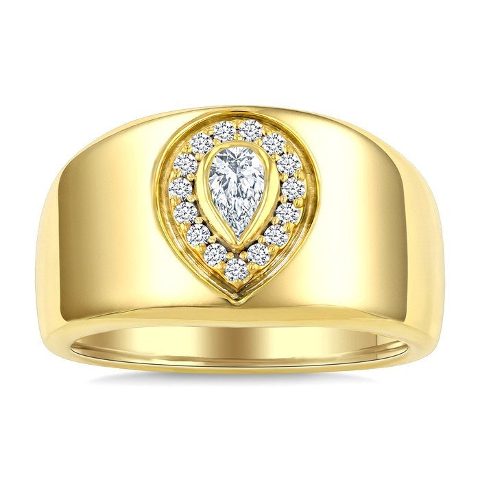 1/3 Ctw Pear and Round Cut Diamond Bold Aeris Gold Pear Shape Fashion Ring in 14K Yellow Gold