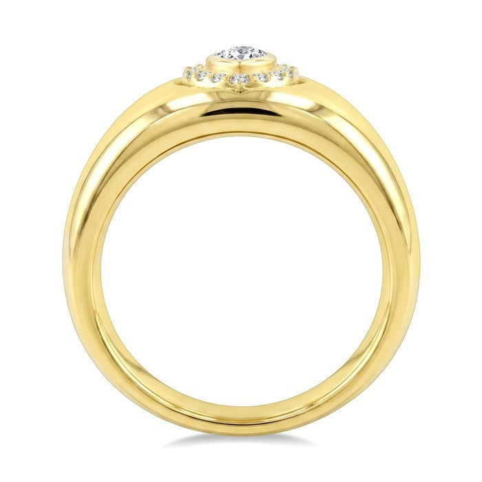 1/3 Ctw Pear and Round Cut Diamond Bold Aeris Gold Pear Shape Fashion Ring in 14K Yellow Gold