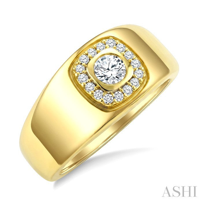 1/3 Ctw Round Cut Diamond Bold Aeris Gold Square Shape Fashion Ring in 14K Yellow Gold