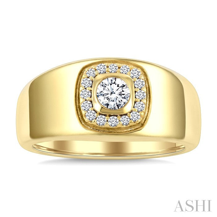 1/3 Ctw Round Cut Diamond Bold Aeris Gold Square Shape Fashion Ring in 14K Yellow Gold