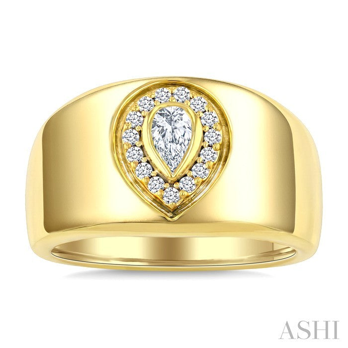1/3 Ctw Pear and Round Cut Diamond Bold Aeris Gold Pear Shape Fashion Ring in 14K Yellow Gold