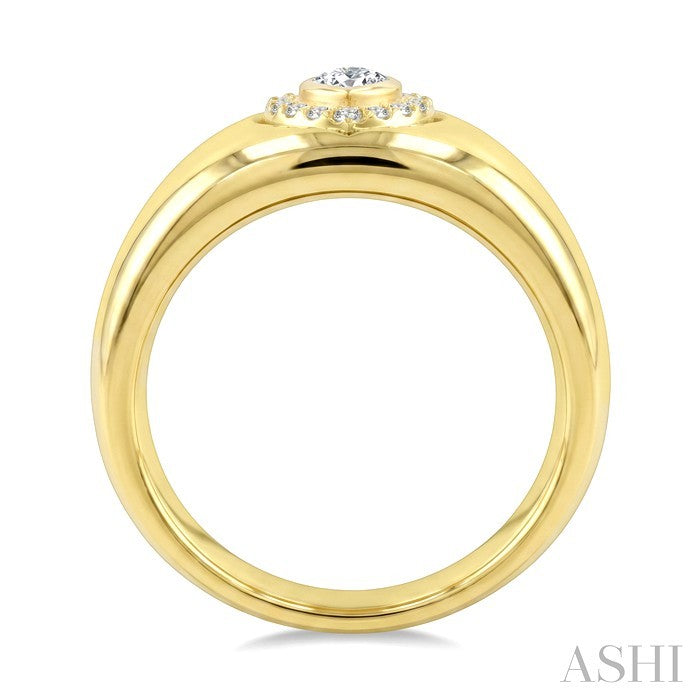 1/3 Ctw Pear and Round Cut Diamond Bold Aeris Gold Pear Shape Fashion Ring in 14K Yellow Gold