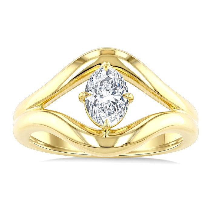 3/4 Ctw Oval Cut Diamond Aeris Gold Solitaire Ring in 14K Yellow Gold