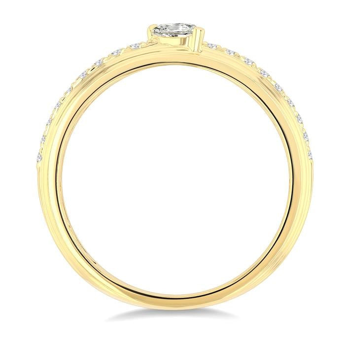 1/3 Ctw Textured Shank Tilted Pear and Round Cut Diamond Fashion Band in 14K Yellow Gold