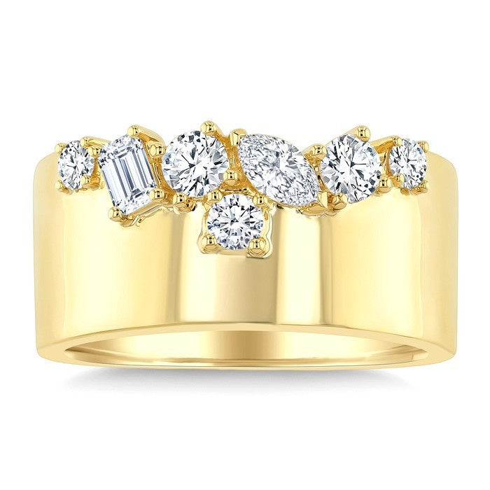 3/4 Ctw Mixed Diamond Cut Fashion Wide Band in 14K Yellow Gold