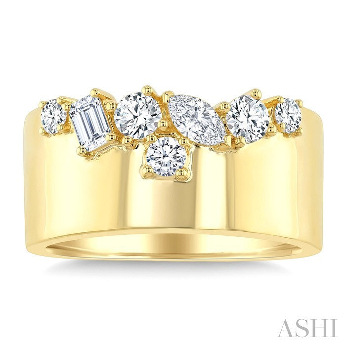 3/4 Ctw Mixed Cut Diamond Mosaic Fashion Wide Band in 14K Yellow Gold
