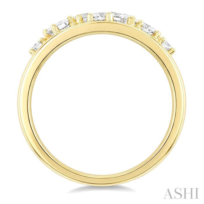 3/4 Ctw Mixed Cut Diamond Mosaic Fashion Wide Band in 14K Yellow Gold