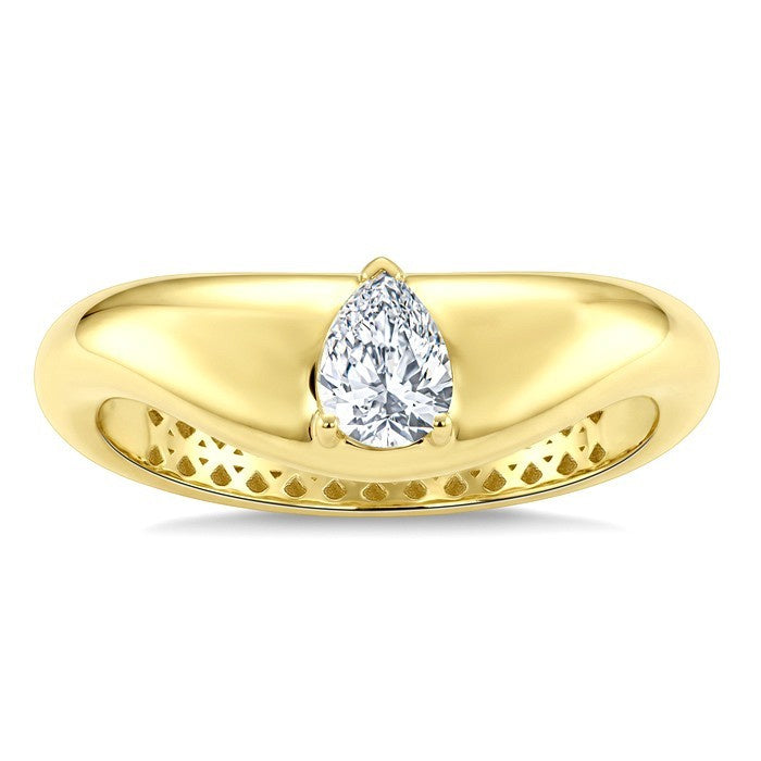 1/3 Ctw Pear Cut Diamond Curved Solitaire Ring in 14K Yellow Gold