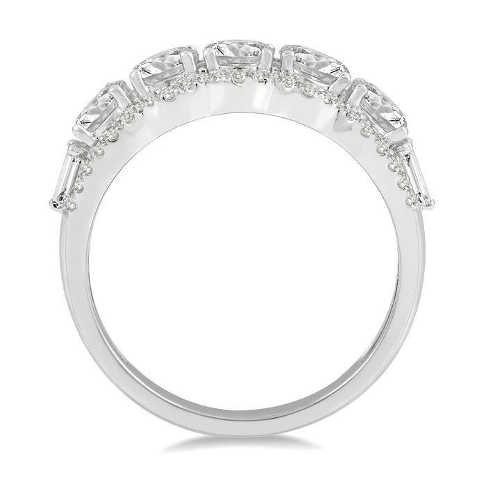 1 1/2 Ctw Baguette and Round Cut Diamond Fashion Ring in 14K White Gold