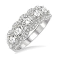 2 Ctw Scalloped Edge Circular Mount 5-Stone Baguette and Round Cut Diamond Fashion Ring in 14K White Gold
