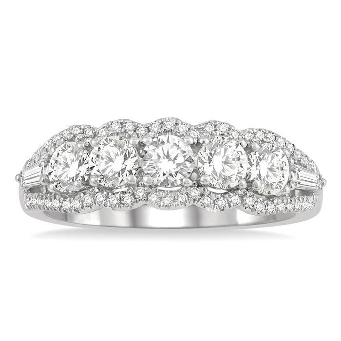 1 Ctw Baguette and Round Cut Diamond Fashion Ring in 14K White Gold