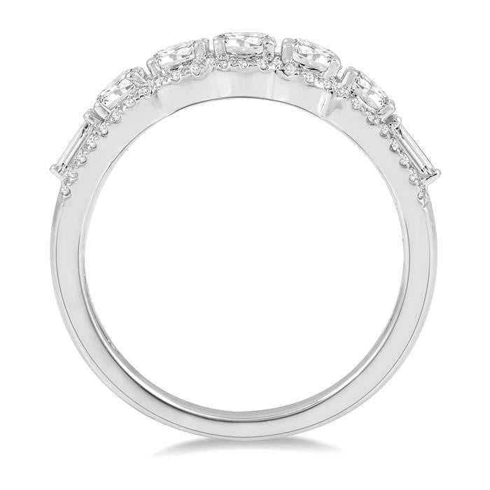 1 Ctw Baguette and Round Cut Diamond Fashion Ring in 14K White Gold
