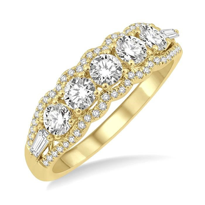 1 Ctw Baguette and Round Cut Diamond Fashion Ring in 14K Yellow Gold
