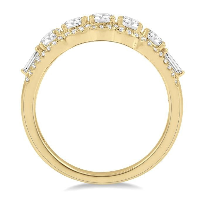 1 Ctw Baguette and Round Cut Diamond Fashion Ring in 14K Yellow Gold