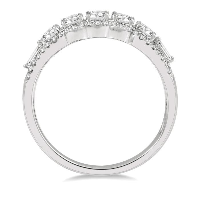 3/4 Ctw Baguette and Round Cut Diamond Fashion Ring in 14K White Gold