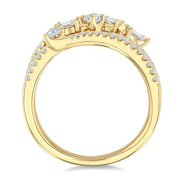 3/4 Ctw Split Shank Mixed Diamond Cut Fashion Ring in 14K Yellow Gold