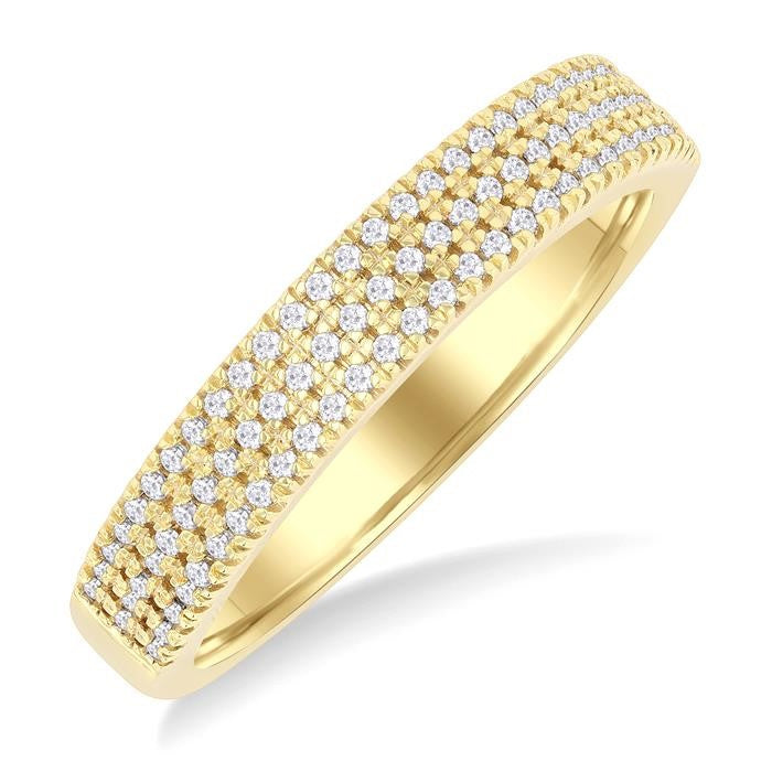 1/4 Ctw Triple Row Pave Set Round Cut Diamond Fashion Band in 10K Yellow Gold