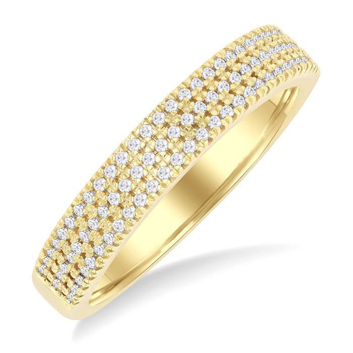 1/4 Ctw Triple Row Pave Set Round Cut Diamond Fashion Band in 10K Yellow Gold