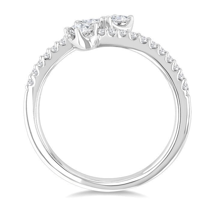 1/2 Ctw 3-Stone Mixed Diamond Cut Fashion Open Ring in 14K White Gold