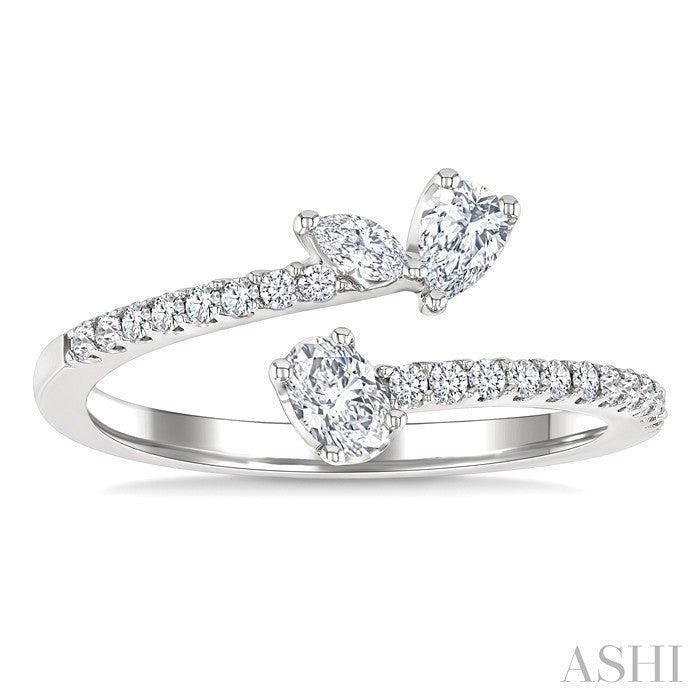 1/2 Ctw 3-Stone Mixed Diamond Cut Fashion Open Ring in 14K White Gold