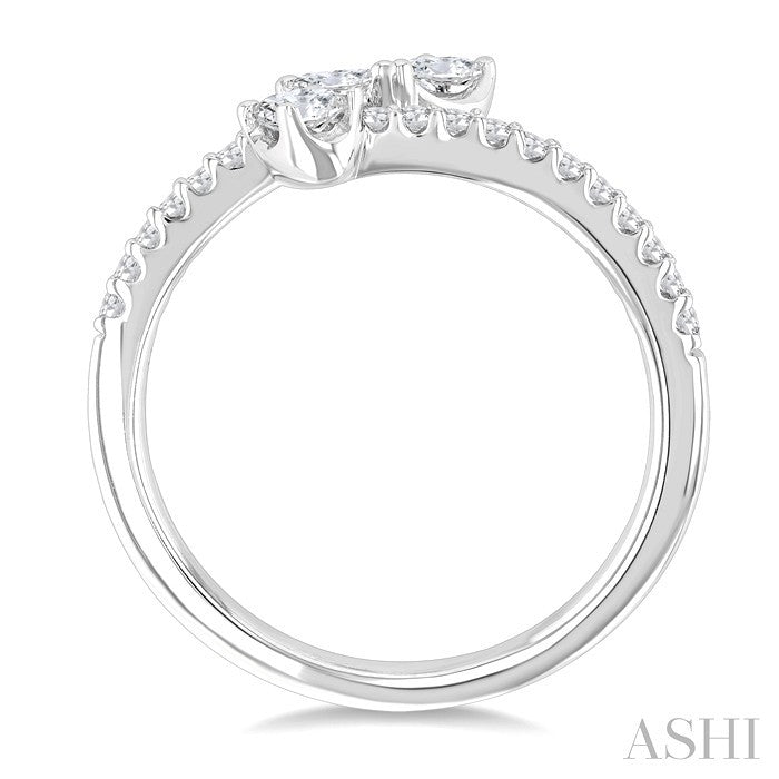 1/2 Ctw 3-Stone Mixed Diamond Cut Fashion Open Ring in 14K White Gold