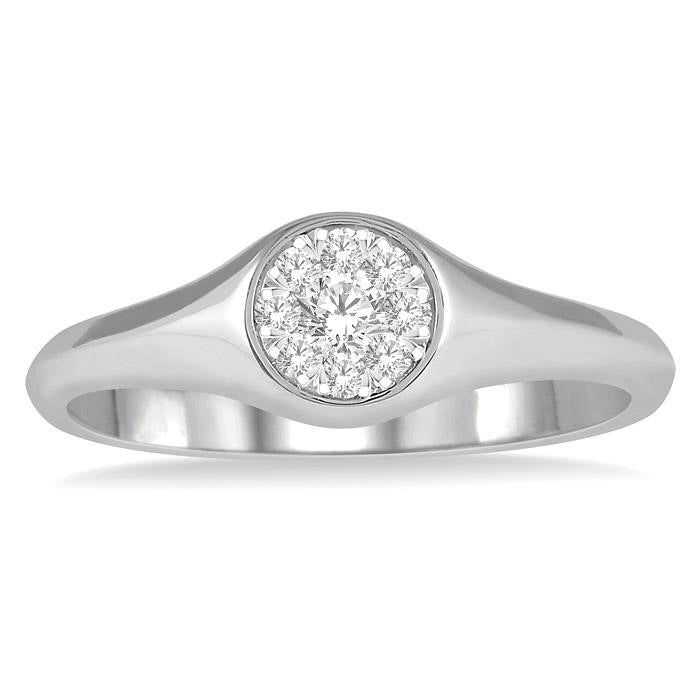 Round Shape Shine Bright Essential Diamond Signet Ring
