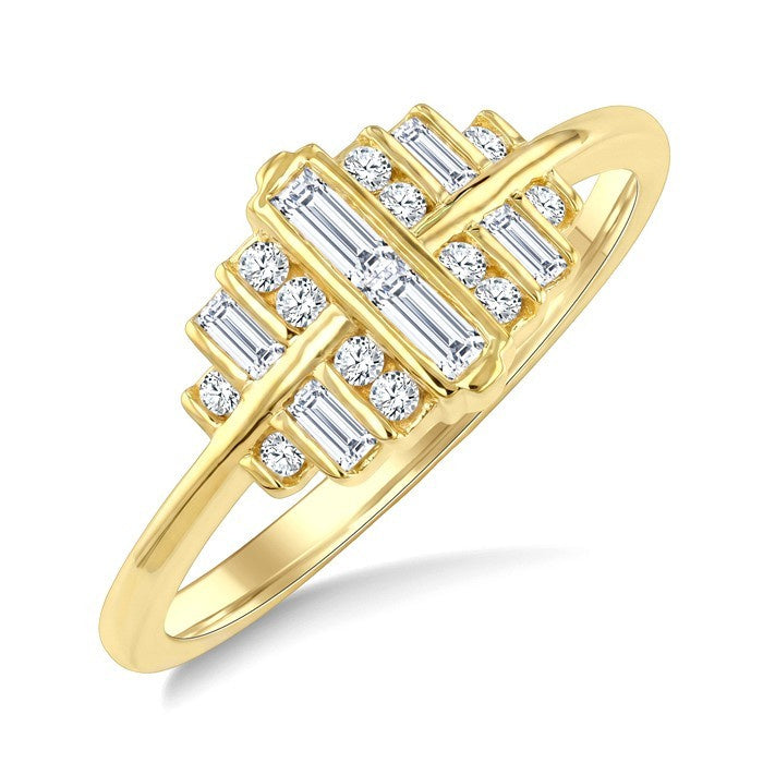 1/3 Ctw Fusion Baguette and Round Cut Diamond Fashion Ring in 14K Yellow Gold