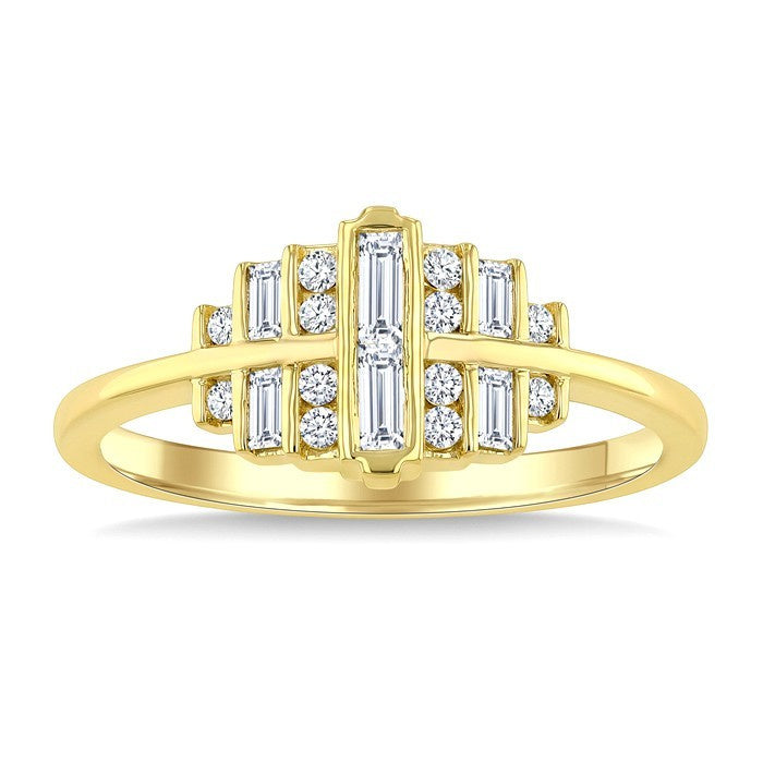 1/3 Ctw Fusion Baguette and Round Cut Diamond Fashion Ring in 14K Yellow Gold