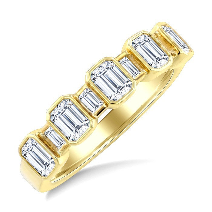 1 1/10 Ctw Bezel Set Baguette and Octagon Cut Diamond Fashion Band in 14K Yellow Gold