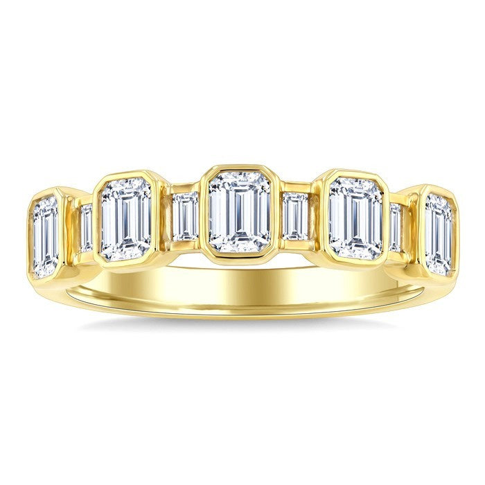 1 1/10 Ctw Bezel Set Baguette and Octagon Cut Diamond Fashion Band in 14K Yellow Gold