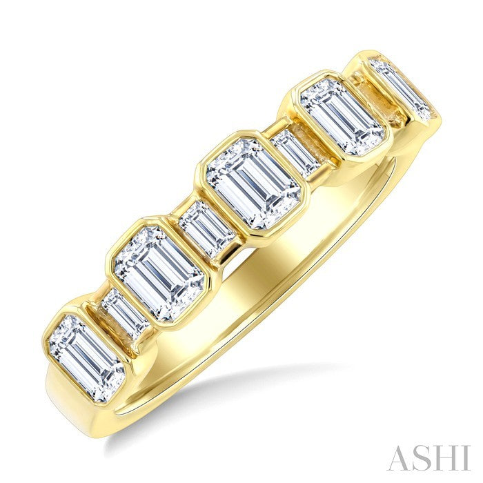 1 1/10 Ctw Bezel Set Baguette and Octagon Cut Diamond Fashion Band in 14K Yellow Gold