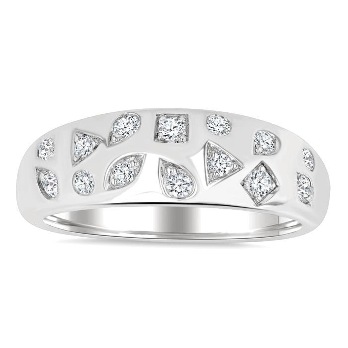 1/4 Ctw Round Cut Diamond Mosaic Wide Fashion Band in 10K White Gold