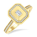 1/3 Ctw Octagonal Shaped Art Deco Emerald and Round Cut Diamond Fashion Ring in 14K Yellow Gold