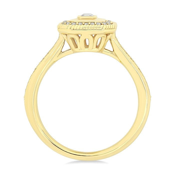 1/3 Ctw Octagonal Shaped Art Deco Emerald and Round Cut Diamond Fashion Ring in 14K Yellow Gold