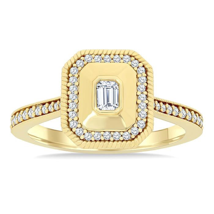 Emerald Shape Art Deco Diamond Fashion Ring