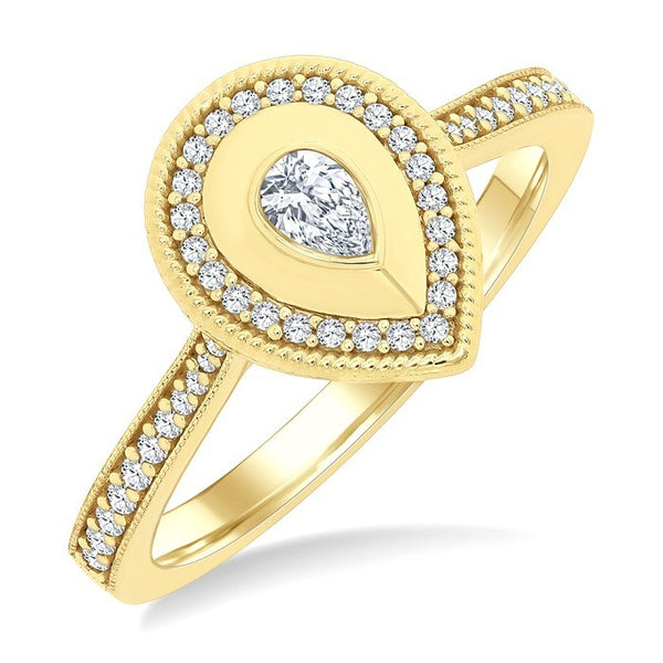 1/3 Ctw Pear shaped Art Deco Pear and Round Cut Diamond Fashion Ring in 14K Yellow Gold