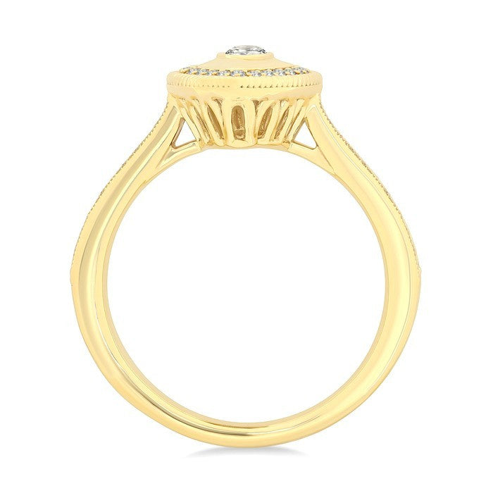 1/3 Ctw Pear shaped Art Deco Pear and Round Cut Diamond Fashion Ring in 14K Yellow Gold