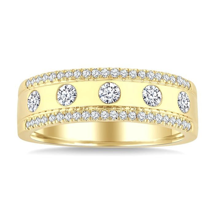 1/2 Ctw Flush Set Round Cut Diamond Fashion Band in 14K Yellow Gold