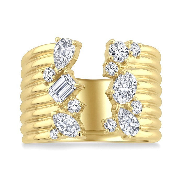 1 1/5 Ctw Fluted Mixed Diamond Cut Fashion Wide Band in 14K Yellow Gold