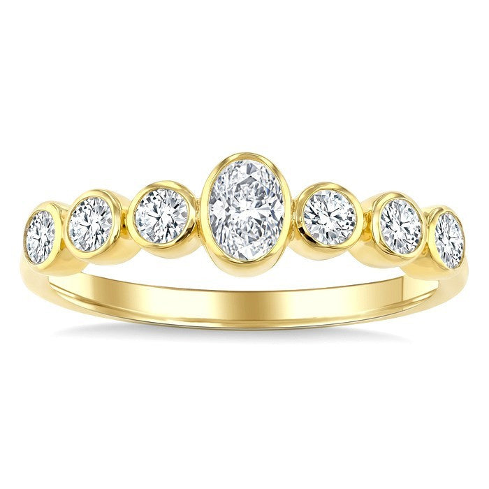 1/2 Ctw Bezel Set Oval and Round Cut Diamond Fashion Band in 14K Yellow Gold
