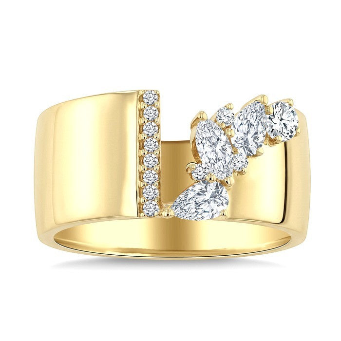 3/4 Ctw Mixed Cut Diamond Bold Open Wide Band in 14K Yellow Gold