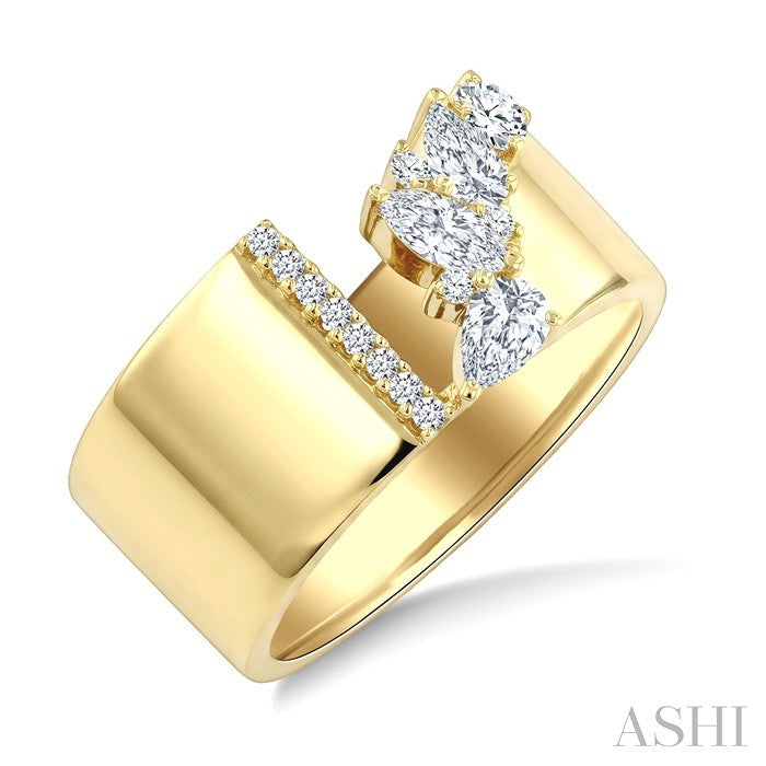 3/4 Ctw Mixed Cut Diamond Bold Open Wide Band in 14K Yellow Gold