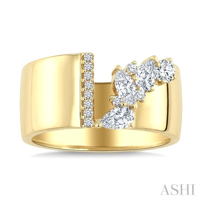 3/4 Ctw Mixed Cut Diamond Bold Open Wide Band in 14K Yellow Gold