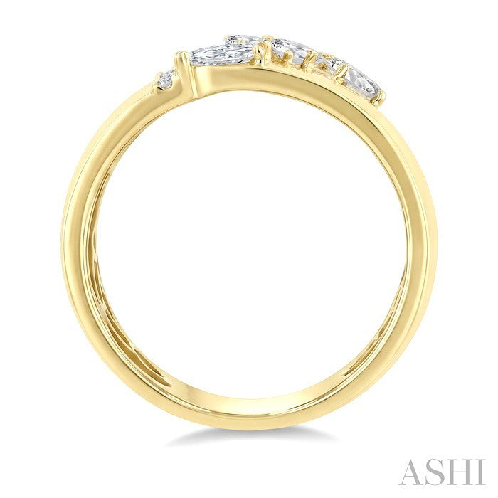 3/4 Ctw Mixed Cut Diamond Bold Open Wide Band in 14K Yellow Gold