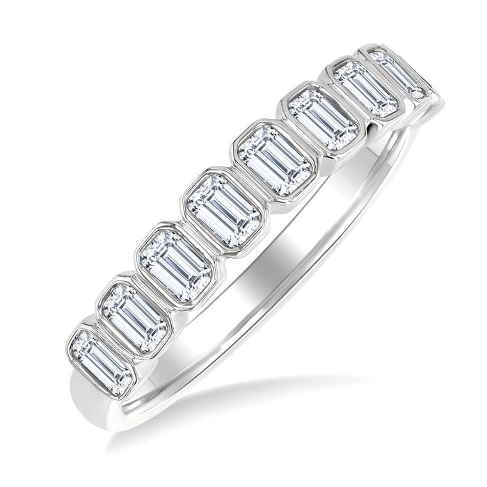 3/4 Ctw North-South Bezel Set Emerald Cut Diamond Fashion Band in 14K White Gold